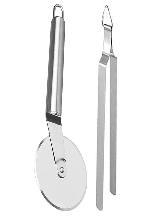 Oc9 Stainless Steel Cooking Tong, Roti Chimta & Wheel Pizza Cutter Cutter for Kitchen - Image 1